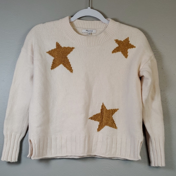 Madewell Sweaters - Madewell Cream Merino Wool Sweater with Gold Stars. Size XS